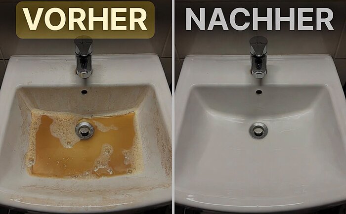 Vorher/Nachher: Waschbecken professionell gereinigt